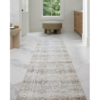 Rainier 533553 Light Brown/Tan Machine-Washable Printed Area Rug