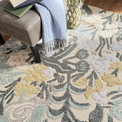 Shakta Fiori Green Wool Hand-Tufted Area Rug