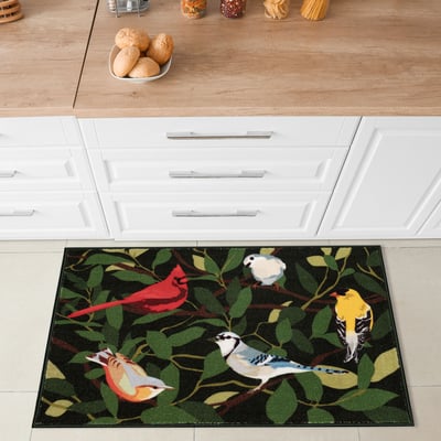 Siena Aviary Green Machine-Washable Non-Slip Backing Area Rug