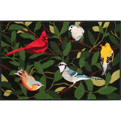 Siena Aviary Green Machine-Washable Non-Slip Backing Area Rug