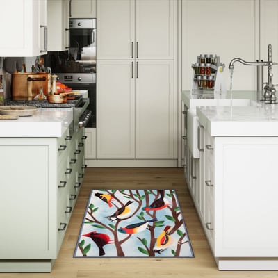 Siena Birds And Branches Blue Machine-Washable Non-Slip Backing Area Rug