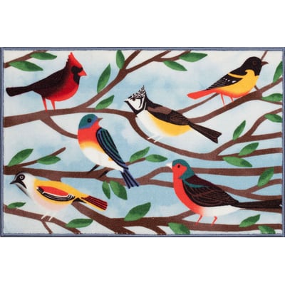 Siena Birds And Branches Blue Machine-Washable Non-Slip Backing Area Rug