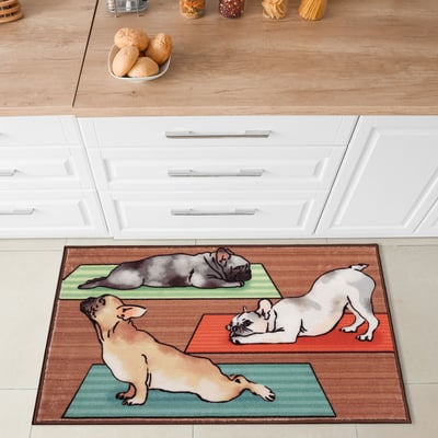 Siena Downward Dogs Beige/Black Machine-Washable Non-Slip Backing Area Rug