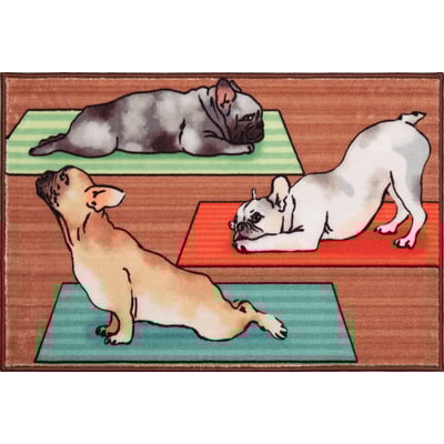 Siena Downward Dogs Beige/Black Machine-Washable Non-Slip Backing Area Rug