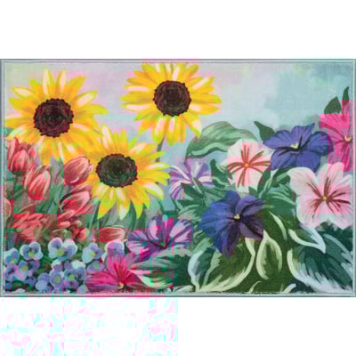 Siena Full Bloom Blue/Green Machine-Washable Non-Slip Backing Area Rug