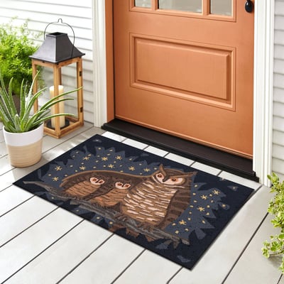 Front Porch Owl Family Midnight Hand-Tufted Outdoor Area Rug