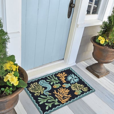 Front Porch Sweet Reef Navy Hand-Tufted Outdoor Area Rug