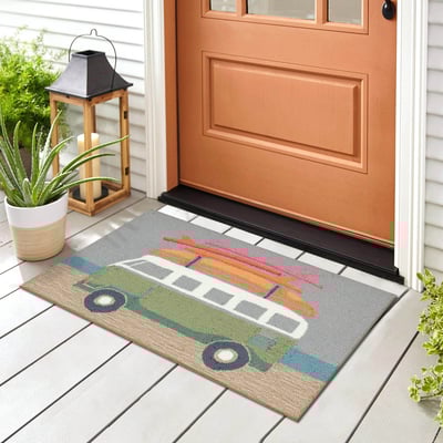 Front Porch Van Life Aqua Hand-Tufted Outdoor Area Rug