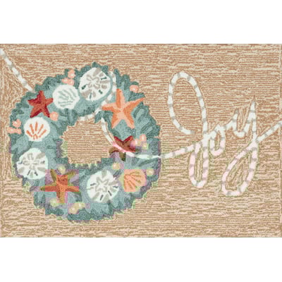 Front Porch Joyous Wreath Natural Hand-Tufted Outdoor Area Rug