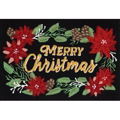 Front Porch Merry Christmas Black Hand-Tufted Outdoor Area Rug