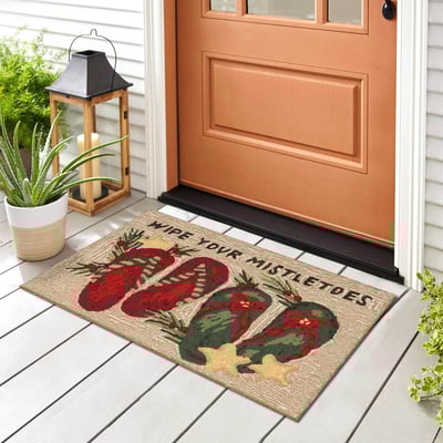 Front Porch Mistletoes Natural Hand-Tufted Outdoor Area Rug