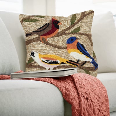 Front Porch Pillow Birds Brown/Tan/Yellow Outdoor
