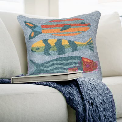 Front Porch Pillow Fishes Aqua Outdoor