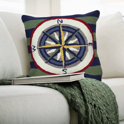 Front Porch Pillow Striped Compass Blue Outdoor