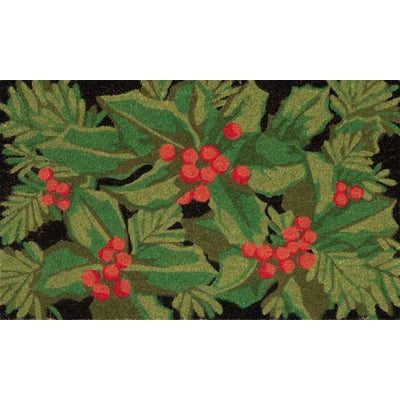 Natura Hollyberries Black Coir Non-Slip Backing Outdoor Area Rug