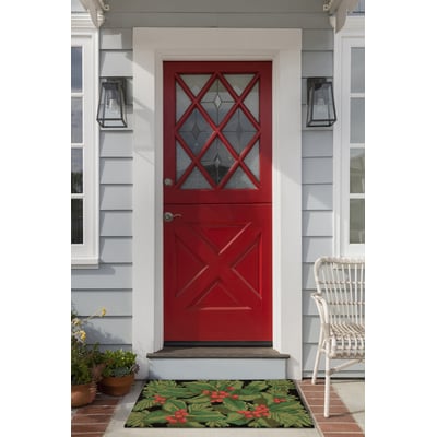 Natura Hollyberries Black Coir Non-Slip Backing Outdoor Area Rug
