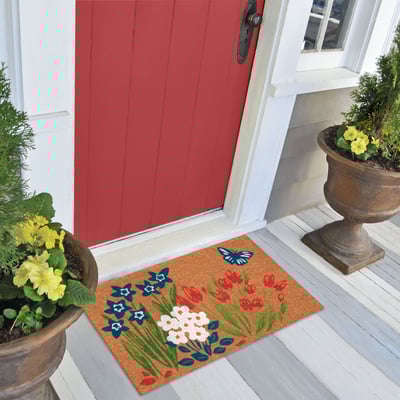 Natura Fresh Flowers Primary Coir Non-Slip Backing Outdoor Area Rug