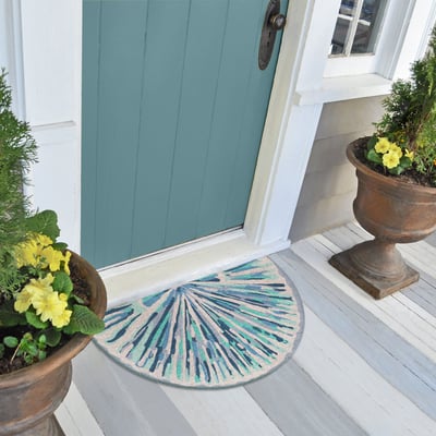Natura Scallop Aqua Coir Non-Slip Backing Outdoor Area Rug
