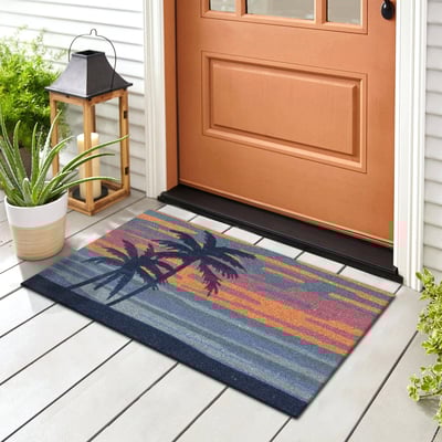Natura Sunset Blue/Orange/Pink Coir Non-Slip Backing Outdoor Area Rug
