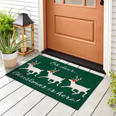 Natura Christmas Is Here Forest Coir Non-Slip Backing Outdoor Area Rug