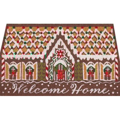 Natura Gingerbread House Welcome Chocolate Coir Non-Slip Backing Outdoor Area Rug