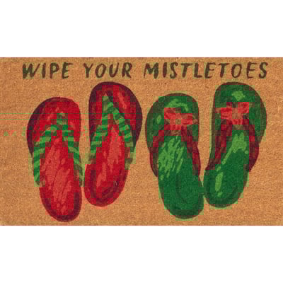 Natura Wipe Your Mistletoes Natural Coir Non-Slip Backing Outdoor Area Rug