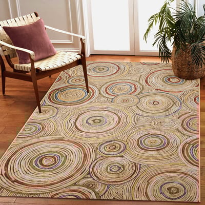 Marina Basket Circles Beige/Yellow/Red Outdoor Area Rug