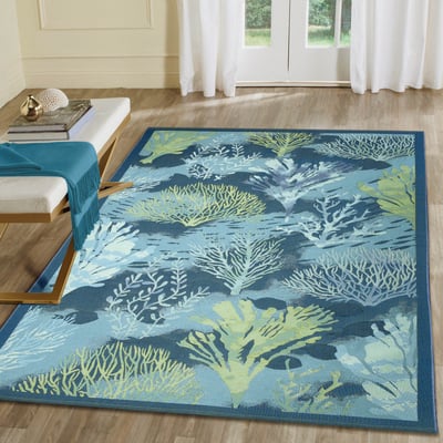 Marina Coral Garden Lapis Outdoor Area Rug