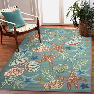 Marina Starfish Song Aqua Outdoor Area Rug
