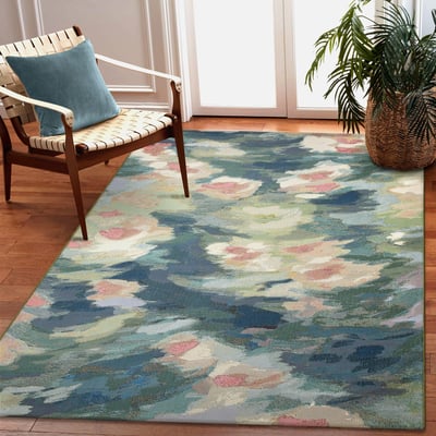 Marina Watercolor Pond Blue/Green Outdoor Area Rug