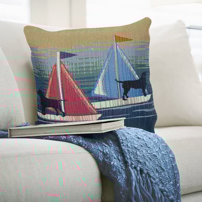 Marina Pillow See Spot Sail Blue Machine-Washable Outdoor