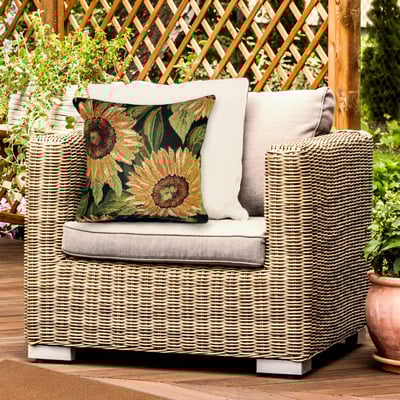 Marina Pillow Sunflowers Black Machine-Washable Outdoor