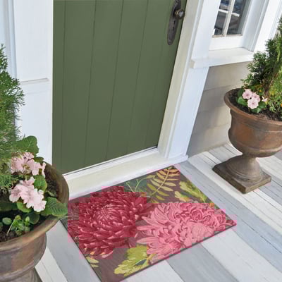Esencia Mums Fuchsia Machine-Washable Non-Slip Backing Outdoor Area Rug