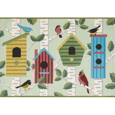 Esencia Bird Condos Blue Machine-Washable Non-Slip Backing Outdoor Area Rug