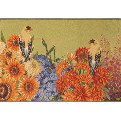 Esencia Garden Birds Green Machine-Washable Non-Slip Backing Outdoor Area Rug