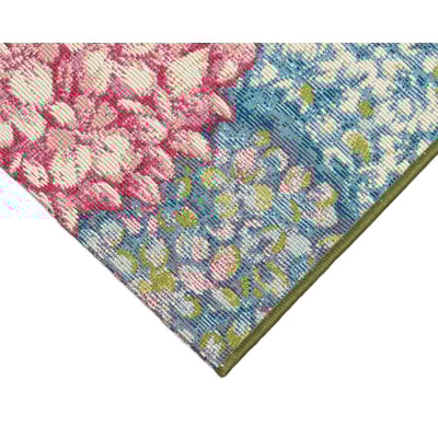Esencia Hydrangeas Blue/Green Machine-Washable Non-Slip Backing Outdoor Area Rug