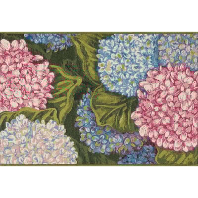 Esencia Hydrangeas Blue/Green Machine-Washable Non-Slip Backing Outdoor Area Rug