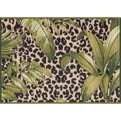 Esencia Safari Green Machine-Washable Non-Slip Backing Outdoor Area Rug