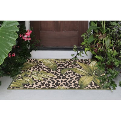 Esencia Safari Green Machine-Washable Non-Slip Backing Outdoor Area Rug
