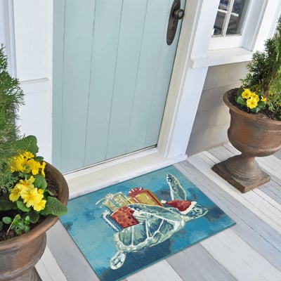 Esencia Santa Seaturtle Ocean Machine-Washable Non-Slip Backing Outdoor Area Rug