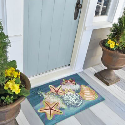 Esencia Sea Gem Ornaments Ocean(9723-04) Machine-Washable Non-Slip Backing Outdoor Area Rug