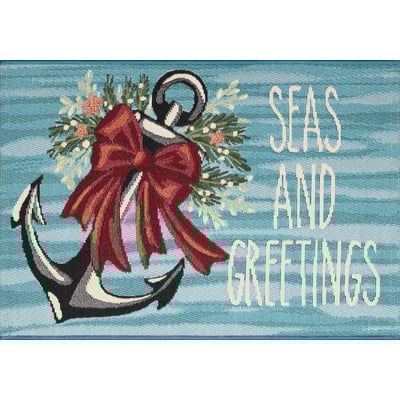 Esencia Seas and Greetings Ocean Machine-Washable Non-Slip Backing Outdoor Area Rug