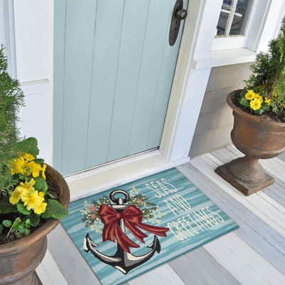 Esencia Seas and Greetings Ocean Machine-Washable Non-Slip Backing Outdoor Area Rug