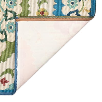 Esencia Suzanie Blue/Gold Machine-Washable Non-Slip Backing Outdoor Area Rug