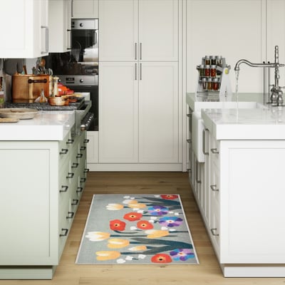 Impressions Le Jardin Green Machine-Washable Non-Slip Backing Outdoor Printed Area Rug