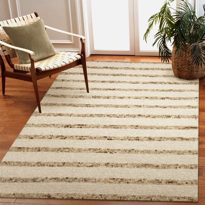 Lhasa Stripe Neutral Wool Handwoven Area Rug
