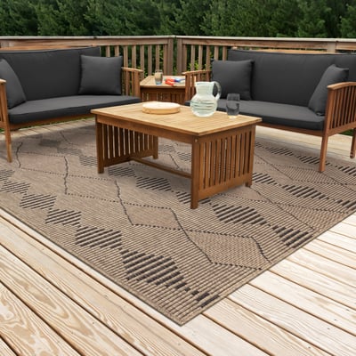Monaco Diamonds Taupe Outdoor Area Rug