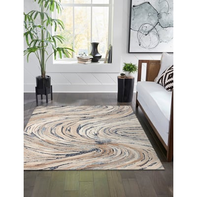 Savoy Big Wave Blue Wool Hand-Tufted Area Rug