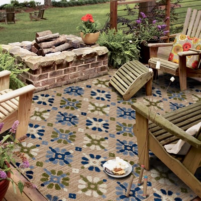 Cabana Cocoa Beach Beige/Blue/Green Outdoor Area Rug
