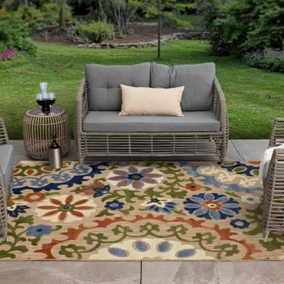 Cabana Coraline Beige/Blue Outdoor Area Rug